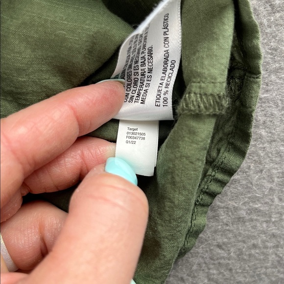 Olive Green Cotton Peasant Blouse Boho Cottagecore Top Women’s Large Minimalist - Picture 8 of 12